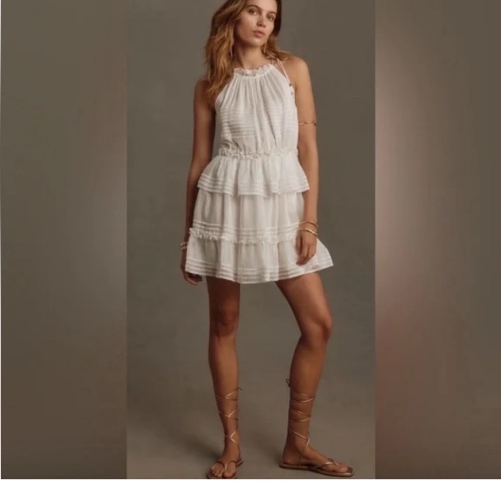 A nthropologie Let Me Be Halter Tie Shoulder Tiered Mini Dress
